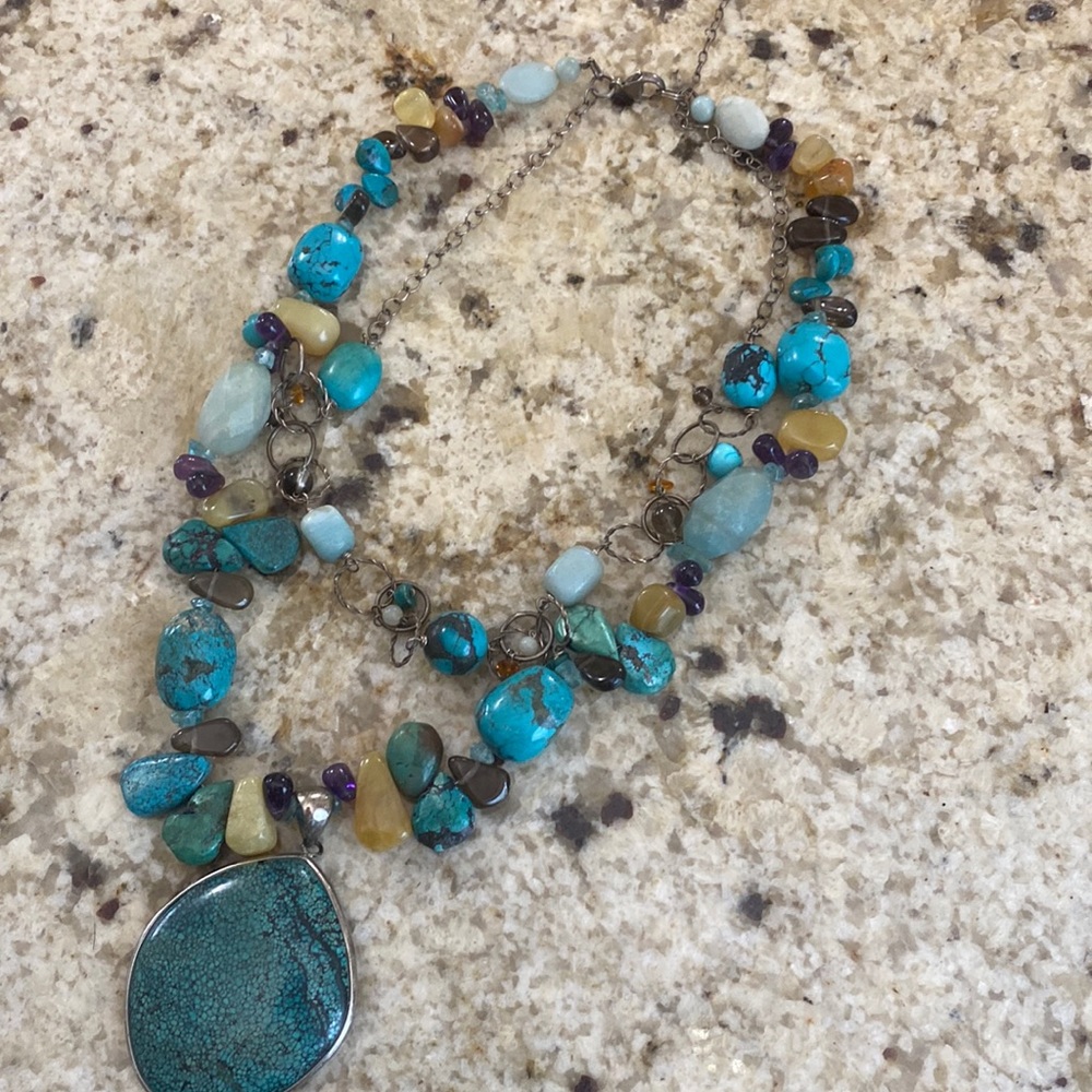 Sterling silver 925 turquoise, and stone necklace
